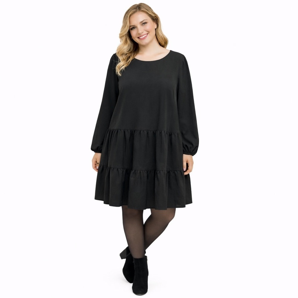 Molly Bracken Womens Size Large Black Woven‎ Ruffle Shift Mini Dress NWT